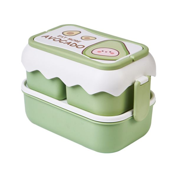 3 Compartment Double-Layer Lunch Box - Green