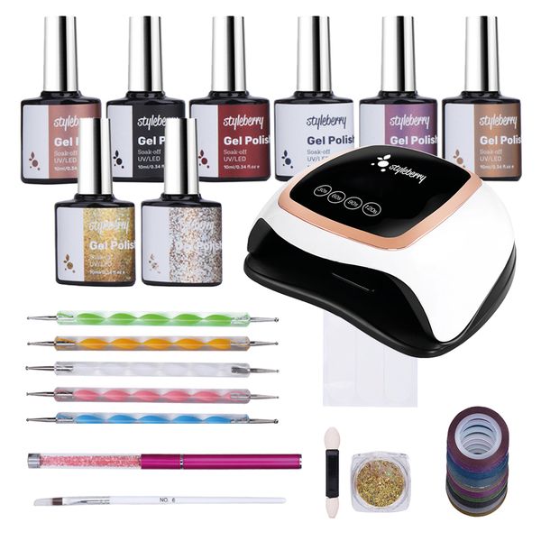 Styleberry Nail Art Gel Polish Set Leopard Collection with 168W UV LED Lamp