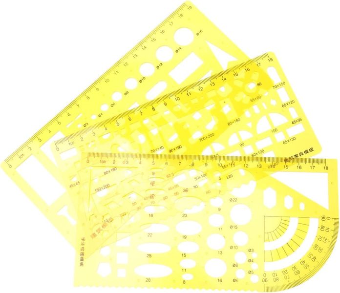 3-Piece Geometric Drawing Template Ruler Set Adjustable Circle and Ellipse