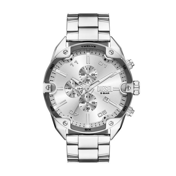 Diesel Spiked Mens Silver Stainless Steel Strap Watch-DZ4677