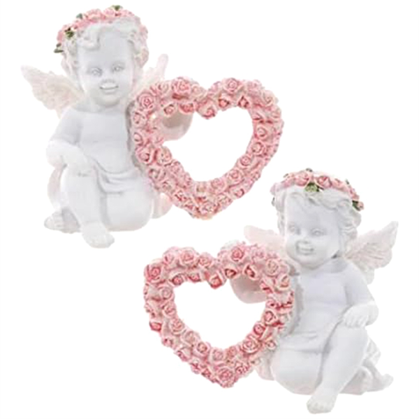 Angel Statue With Love Heart Shaped Wreath For Valentines Day 2Pcs