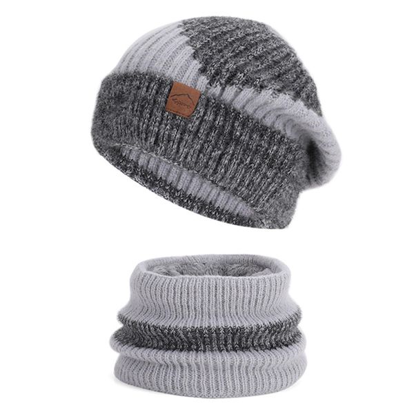 Two-Tone Women's Thickened Warm Woolen Hat with Neck Warmer