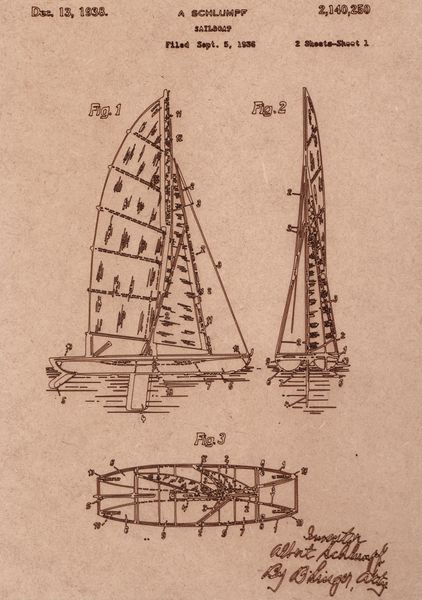 Vintage Patent Sketch Style Sailboat - Unframed