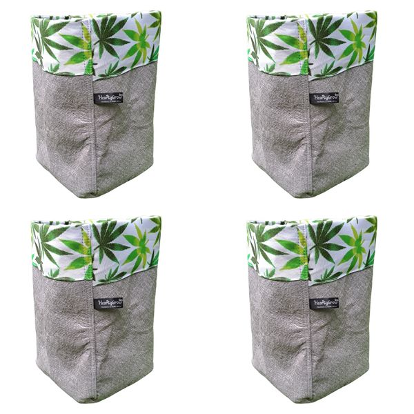 4 Pack| 15L Fabric Grow Bag| Canna Pattern| White | Heavy Duty