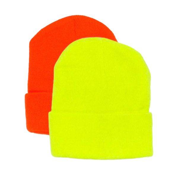 Knitted Beanie 2 Pack - Neon Yellow &amp; Neon Orange