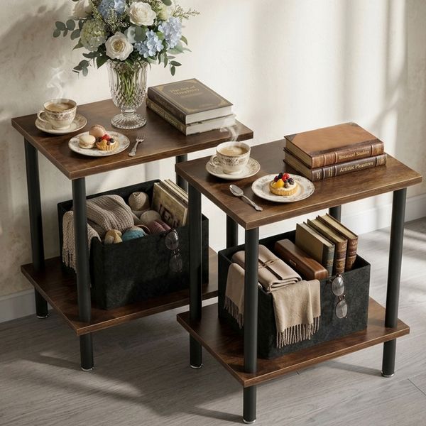 Side Table Open Shelves End Table Nightstand Easy Assembly Sofa Table