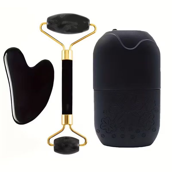 3-in-1 Facial Set - Refillable Ice Roller + Gua Sha + Dual-End Face Roller