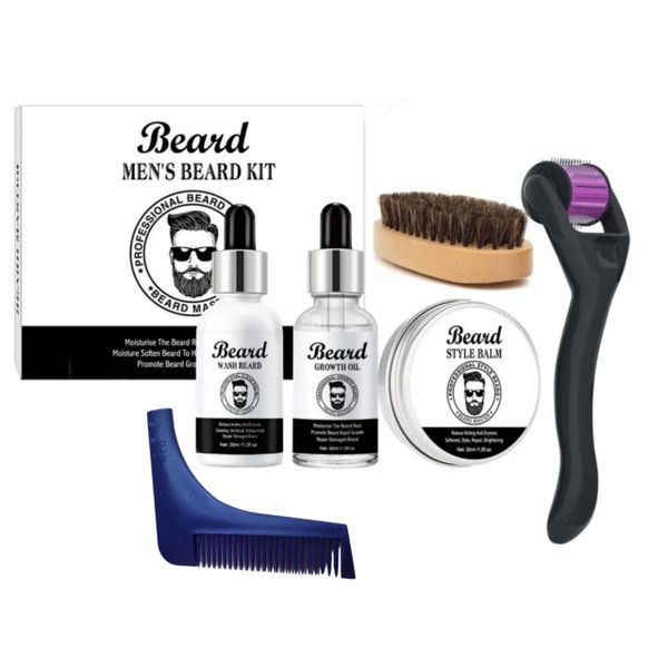 Men Beard Treatment Kit with Shaping Brush &amp; Derma Roller