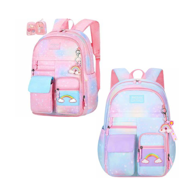 School Girls Rainbow Backpack Refrigerator Door Style &amp; Multi Compartments
