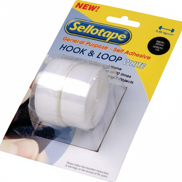 Sellotape Hook &amp; Loop Fastening Tape 20mm x 1m, 2 Pieces