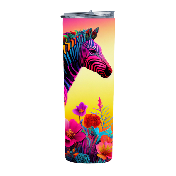 Rainbow Floral Zebra 20 Oz Straight Skinny Tumbler 002