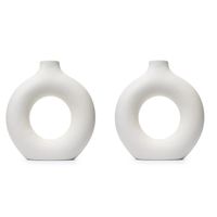 2 Pieces Ceramic Hollow Donut Vase For Modern Home Decor L- (20.5x7.5x20.5cm)