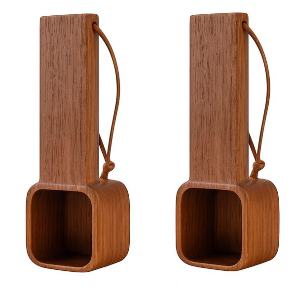 2 Piece - Wooden Measuring Cups Set with Handle and Hanging Cord - Brown