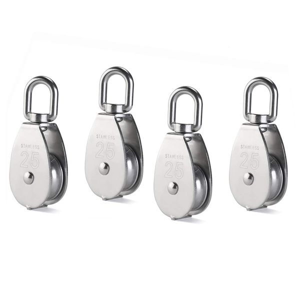 4Pcs M25 Stainless Steel Wire Rope Crane Lifting Single Pulley Block