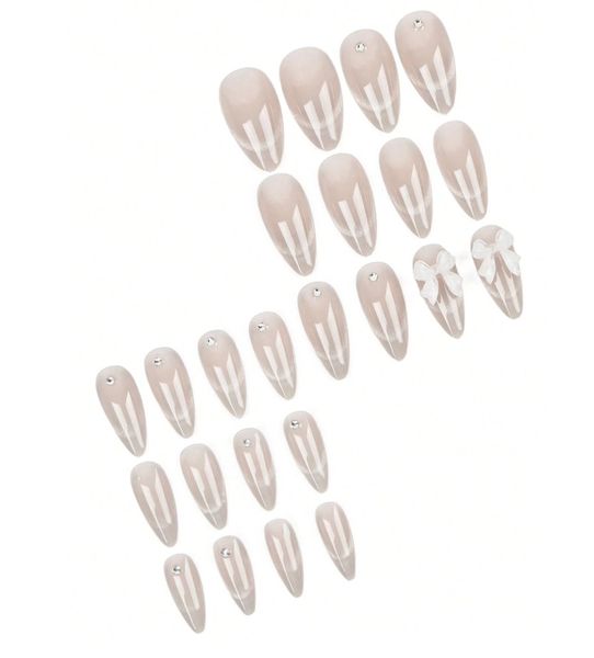 24 Piece - Almond Shaped Press-On Nails With 3D Bow Accents - Multicolor