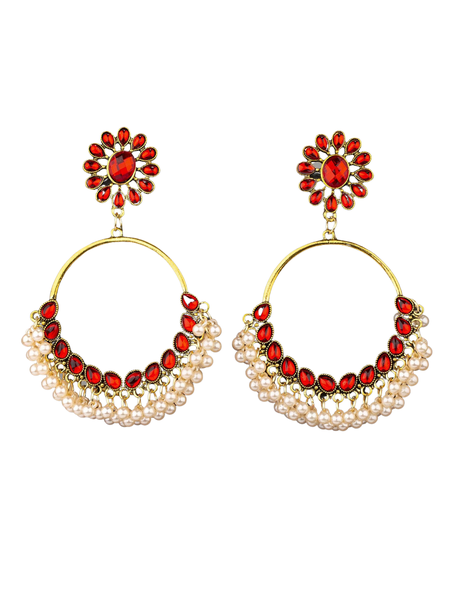 Vintage Bohemian Floral Earrings-Red