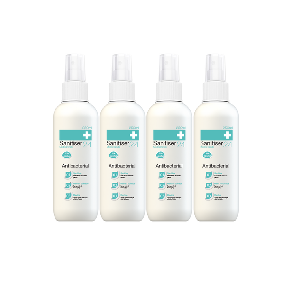 Sanitiser24 Hand &amp; Surface Sanitiser - 4 X 250ml - 70% (Isopropyl Alcohol)
