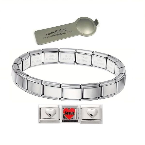 Charm Link Heart Jesus Bracelet Silver -9mm