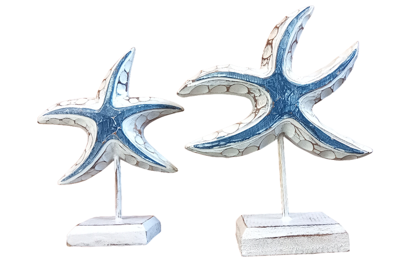 Wooden Starfish Tabletop Combo Blue and White - 25cm and 22cm