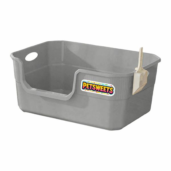 Top Open Cat Litter Tray with High Sided and Low Threshold Entry - Grey