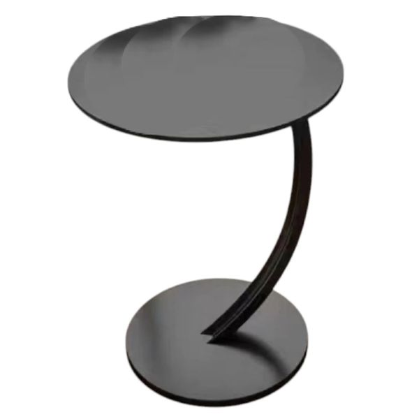 Decor C-Shaped Round Black Wood &amp; Metal Modern Side Table - 62cm