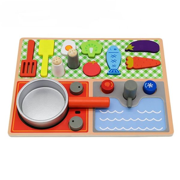Kids Pretend Play Wooden Kitchen Cooking Toy Set