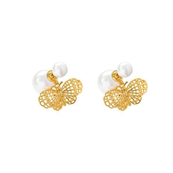 Double-Sided Butterfly &amp; Pearl Earrings