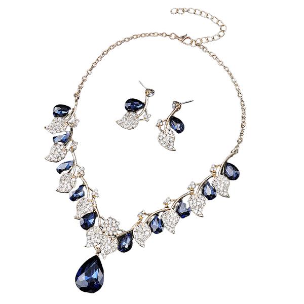 Vintage Luxury Water Drop Necklace And Earrings Set-White