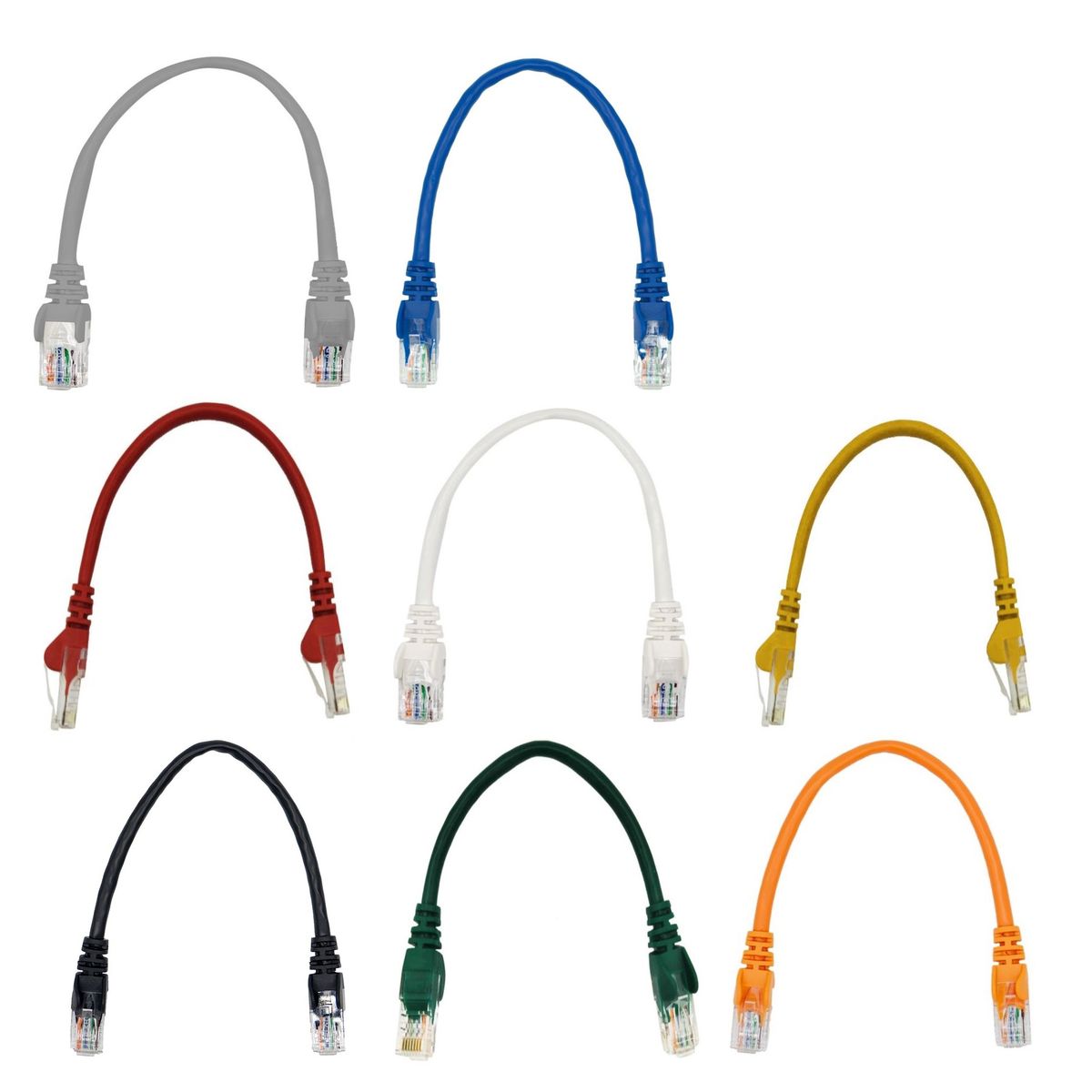8 PACK 22cm Cat5e Flylead Network Patch Cable Assorted