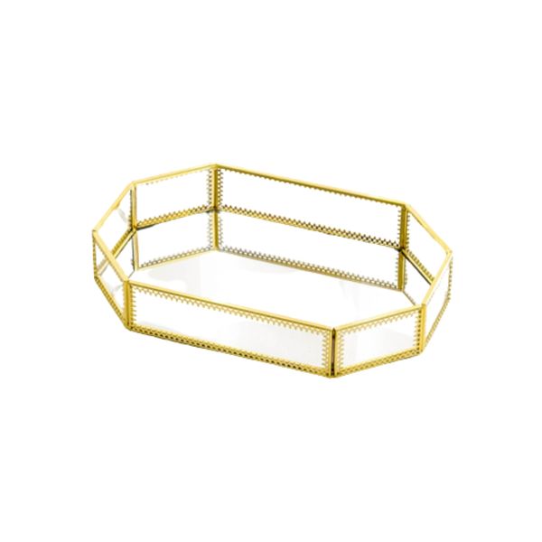 Volamor - Gold Luxury Smooth Glass Mirror Tray, Decor Vanity Piece - 42cm