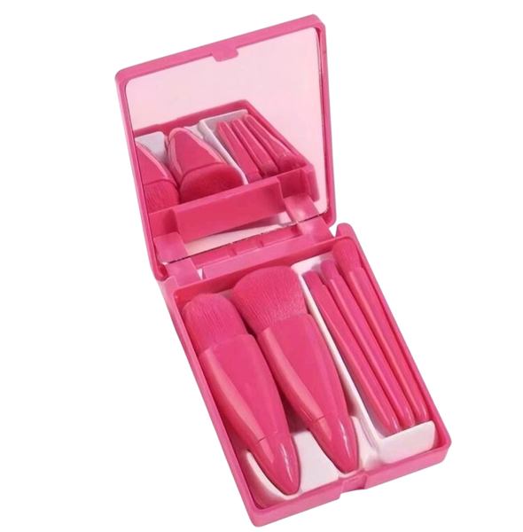 GlamGo 5-in-1 Mini Makeup Brush Set with Mirror