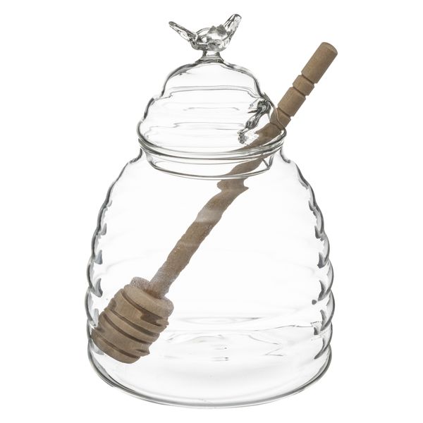 Five Simply Smart Honey Jar with Spoon - Glass &amp; Oak (400 ml)