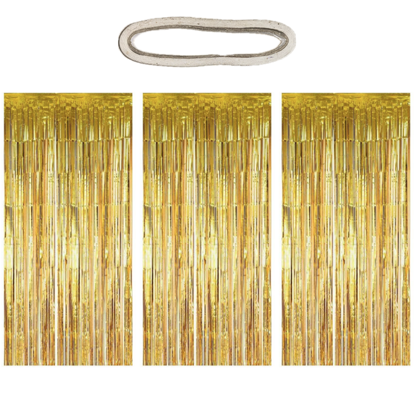 3 Pack(2mX1m)Foil Fringe Curtains &amp;Curtain Tape -Party Decorations Backdrop