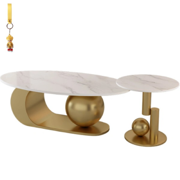 Luxury Style Round Oval Coffee Table Combination in Marble Top