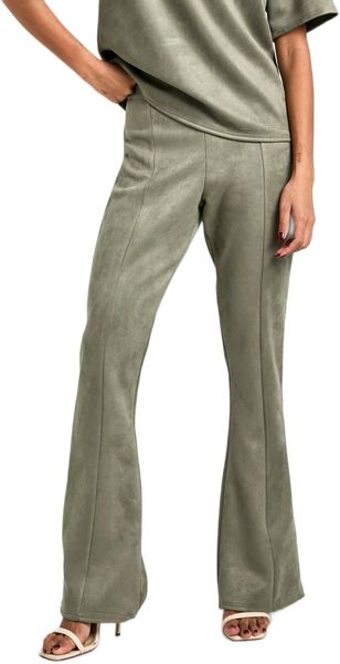boohoo - Womens Suede Low Rise Flares - Khaki