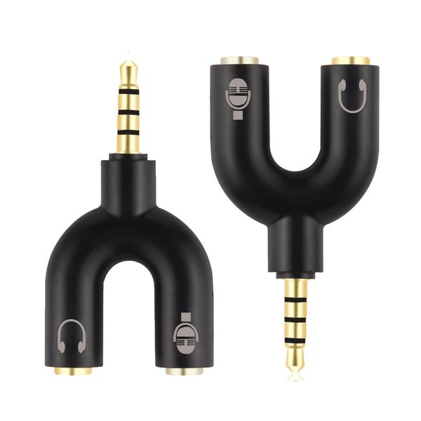 SWEG U Shape Converter 3.5mm Male to Female Audio and Mic Adapter - 2 Pack