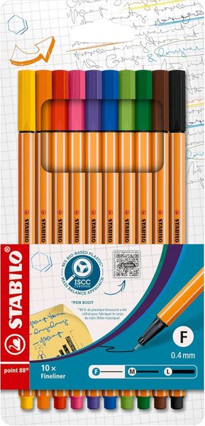 Stabilo Point 88 Fineliner - Assorted Colours (10's)