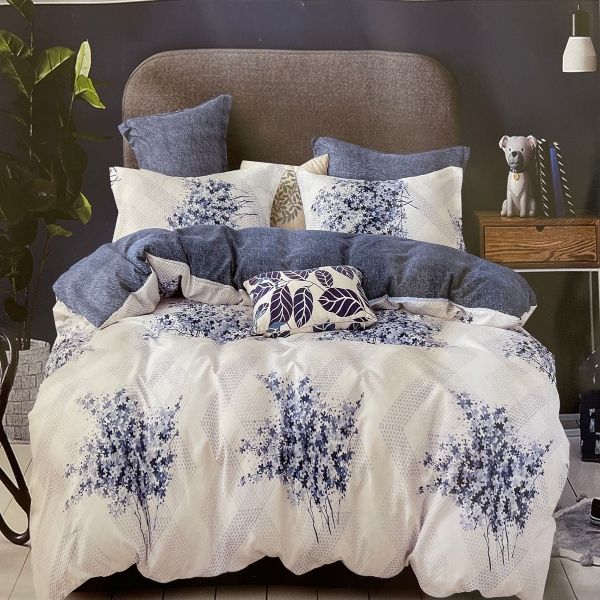 Soft Touch Embellished Six Pc's Duvet Cover Set Blue &amp;White Queen