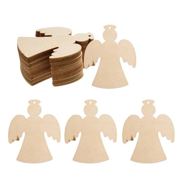 20-Piece DIY Wooden Angel Christmas Ornaments - Brown