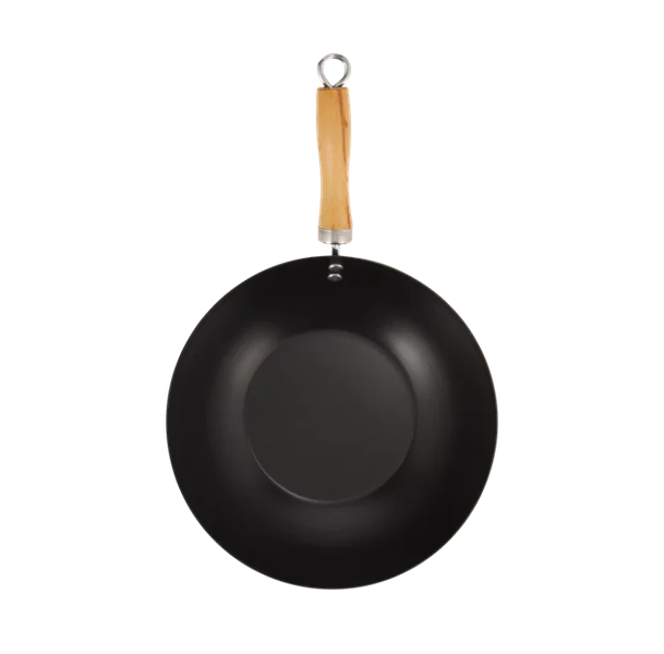 Non-stick Carbon Steel Wok with a Wooden Handle