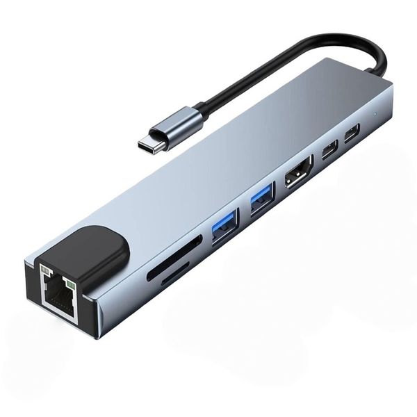 8-in-1 USB-C Hub with 4K HDMI, 100W PD, Ethernet, and Card Reader
