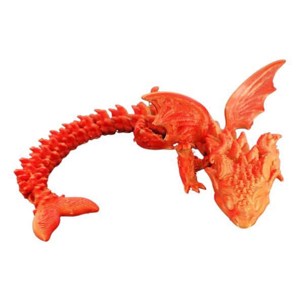 Articulated Winged Dragon Toy 3D Printed Flexible Silk Gold Red