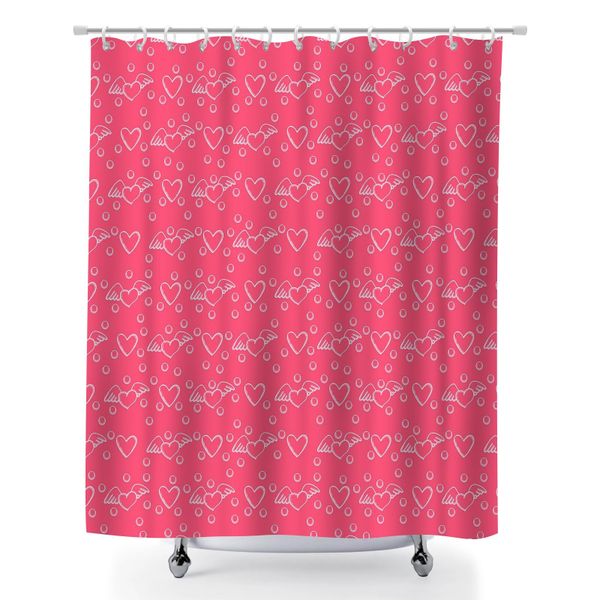 Bath Curtain, Mold Resistant Vintage Heart Polyester Curtain with Hooks