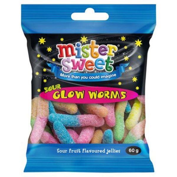 Sour Glow Worms - Party Treats - Mini - Assorted Colours - 60g - 12 Pack