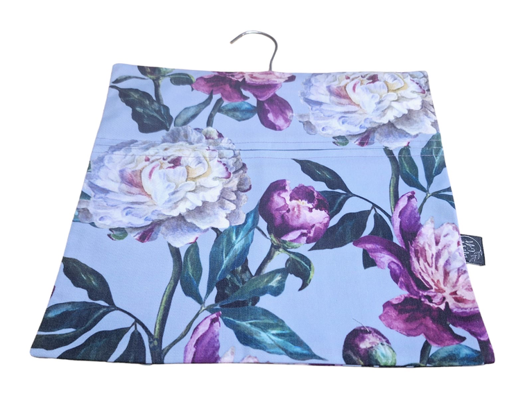 Laundry Peg Bag - White &amp; Pink-Purple Petal Flowers with Green Leaves