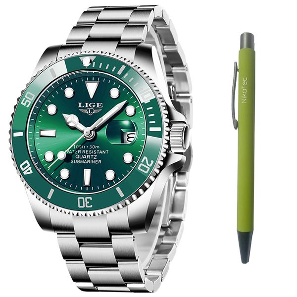 LIGE Luxury Men's Watch With A Green Dial