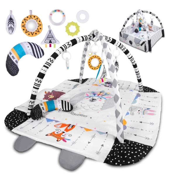 Five-in-one Activity Play Mat With Pillow, Seven Detachable Sensory Toys