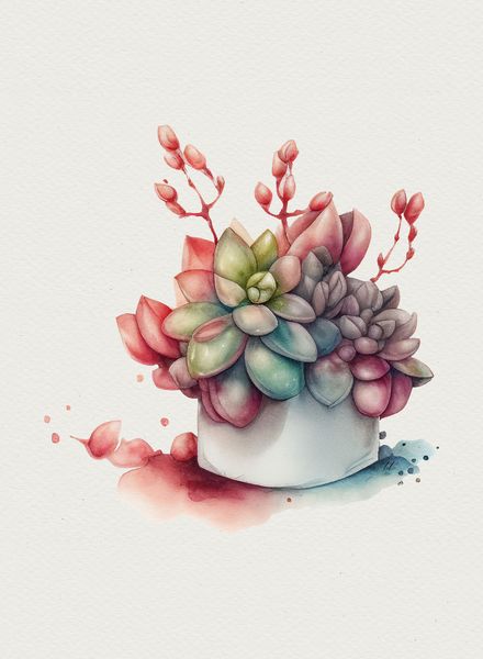 Wall Art: Watercolour Succulent Arrangement (Printed Poster)