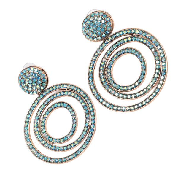 Light Blue Rhinestone Dangle Earrings, Bohemian Disc Drop