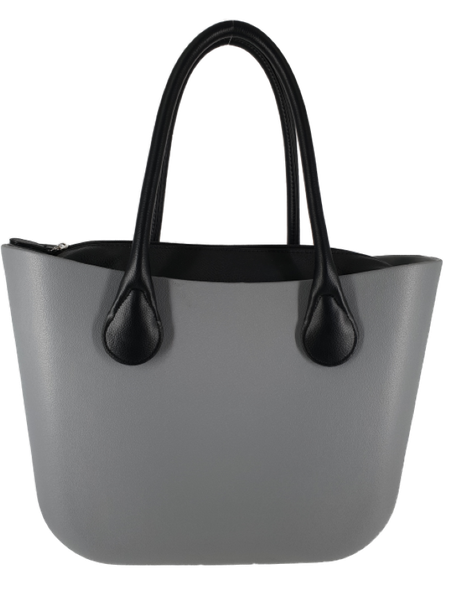 Eva Classic Handbag Grey, PU Leather Black Inner, Black Handle